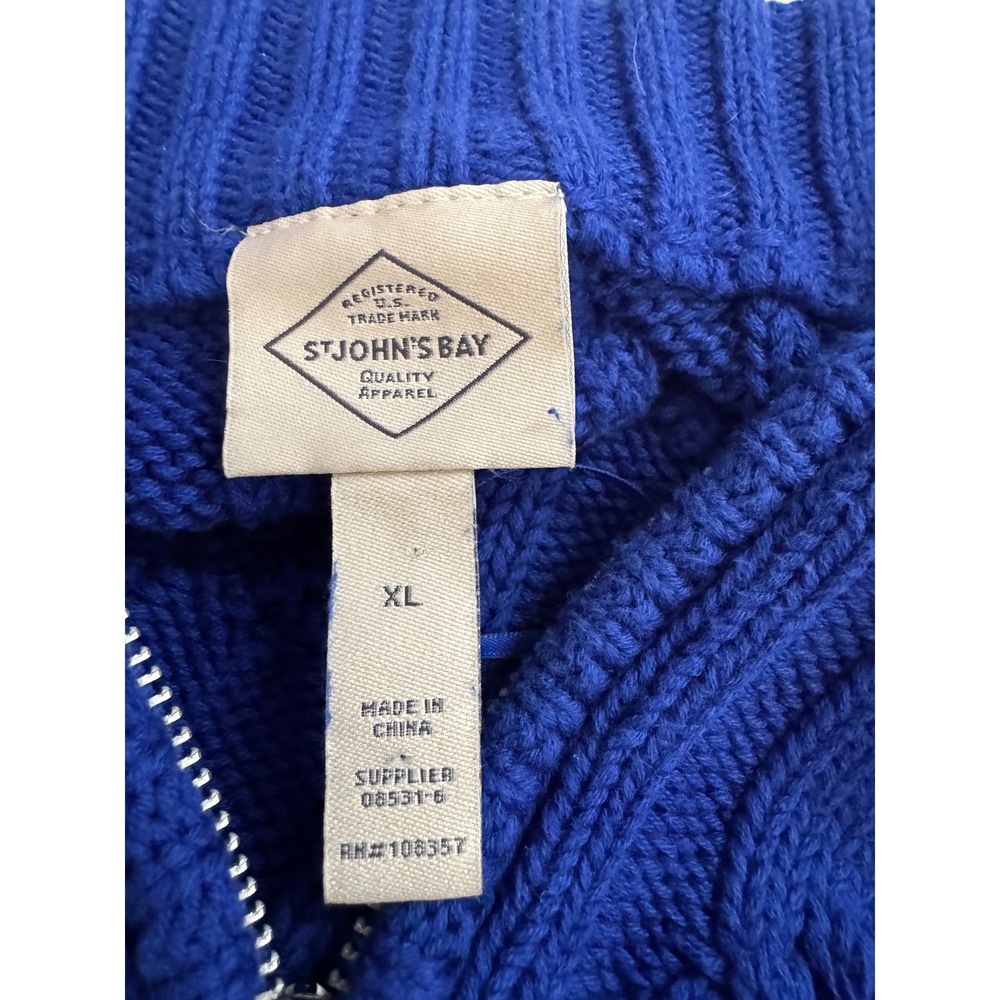 Royal Blue Cable Knit Quarter Zip Sweater Mock Neck XL Preppy Academia Cotton - Picture 7 of 8